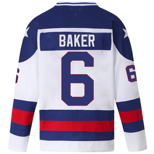 Bill Baker #6 Men's White 1980 USA Hockey Jersey