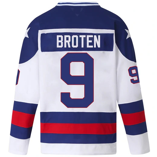 Neal Broten #9 Men's White 1980 USA Hockey Jersey