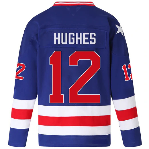 Jack Hughes #12 Men's Blue 1980 USA Hockey Jersey