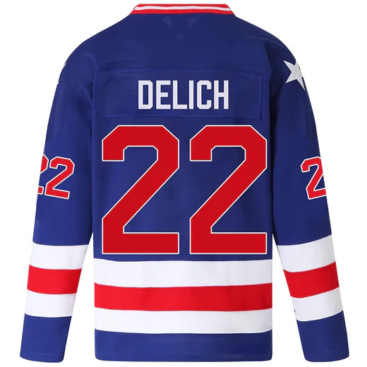 Dave Delich #22 Men's Blue 1980 USA Hockey Jersey