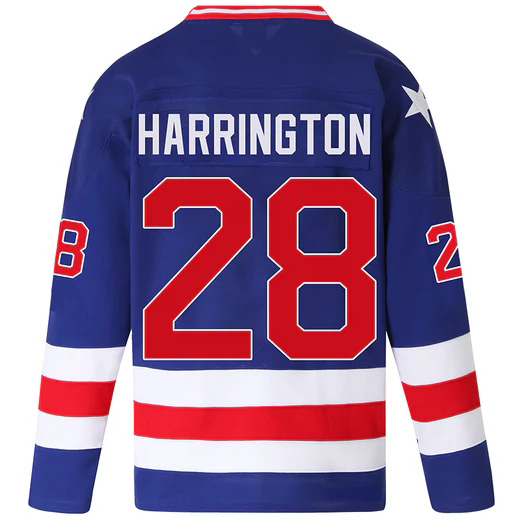 John Harrington #28 Men's Blue 1980 USA Hockey Jersey