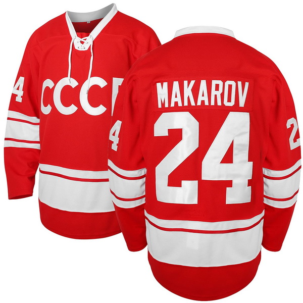 Sergei Makarov #24 Men's Red Vintage 1980 CCCP Hockey Jersey